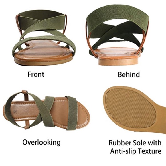 Olive & Brown Elastic Strap Sandal - Picture 5 of 8